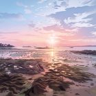 illustrations originales Bretagne - œuvres d’art Bretagne - illustration originale bord de mer - L'estran au couché du soleil - Roscoff - Fine art - Tyvart