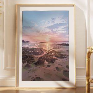illustrations originales Bretagne - œuvres d’art Bretagne - illustration originale bord de mer - L'estran au couché du soleil - Roscoff - Fine art - Tyvart